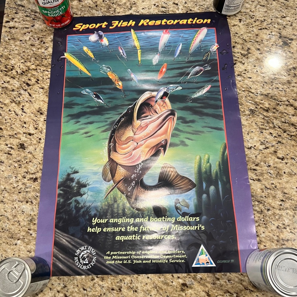 Vintage 1994 Missouri Sport Fish Restoration Poster Bass Fishing Ciccarelli Art